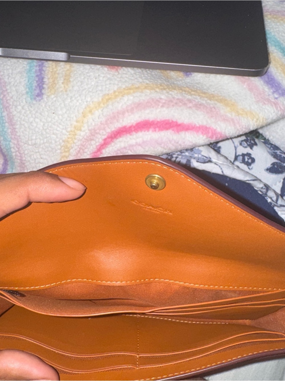 Coach Orange Leather Envelope Clutch with Signature C - Picture 4 of 4